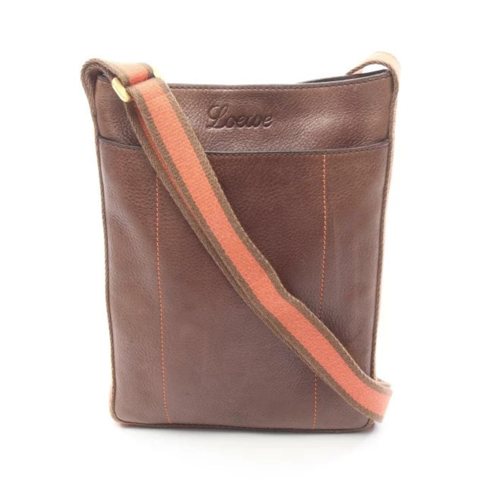 Loewe shoulder bag cursive debossed logo orange brown striped canvas
